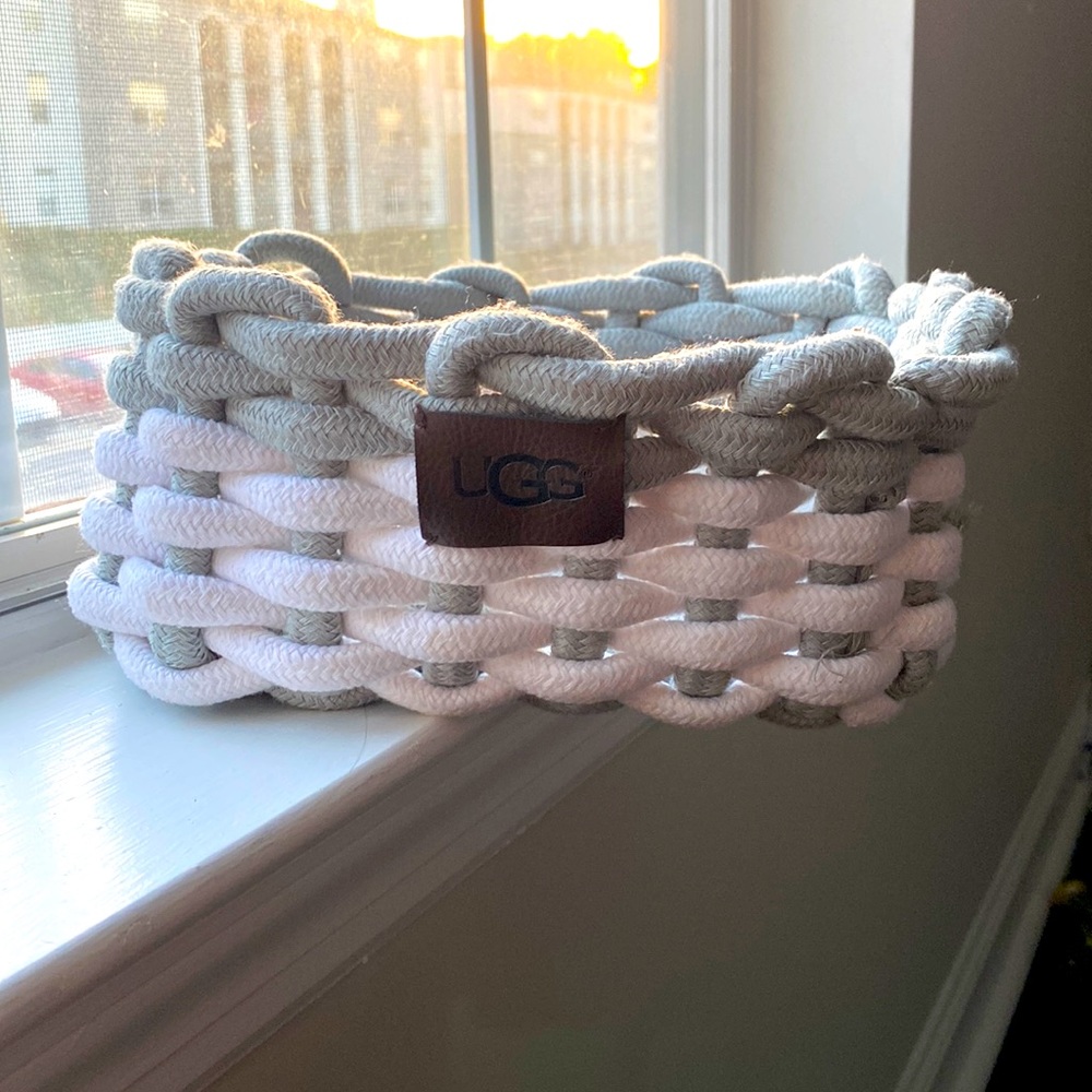 Sage green and white UGG basket